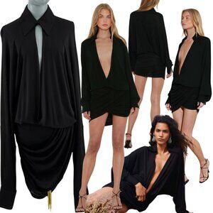 🆕 RAT & BOA 🧿 NWOT Raven Draped Long Sleeve Jersey Mini Dress, Black - Sz L